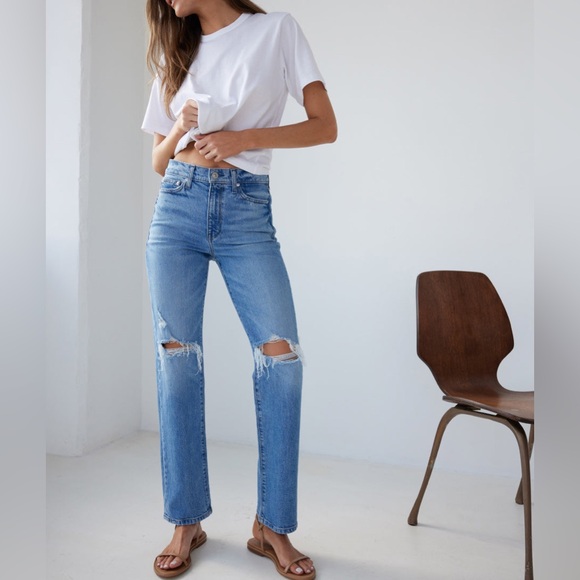 AYR Denim - AYR The LaLa Distressed Straight Blue Jeans - Women’s 32